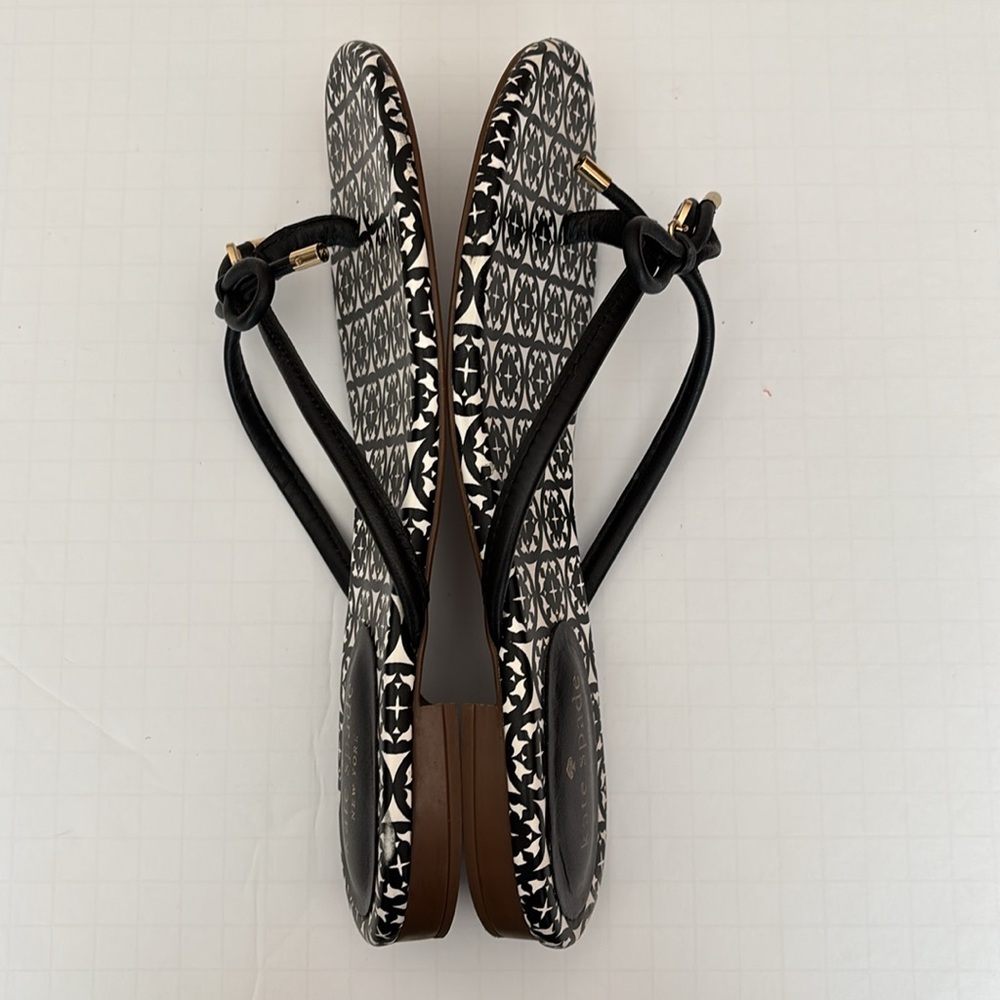 Kate Spade Mistic Bow Black/White Leather Thong Sandals in Size 7.5 - Picture 11 of 12